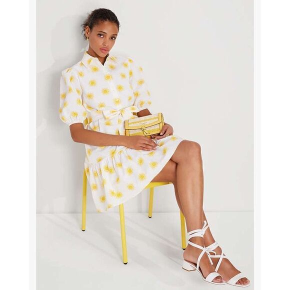 NWOT KATE SPADE SUNS LAKE YELLOW FLORAL 2 WAY BELTED DROP WAIST DRESS MEDIUM - Picture 5 of 11